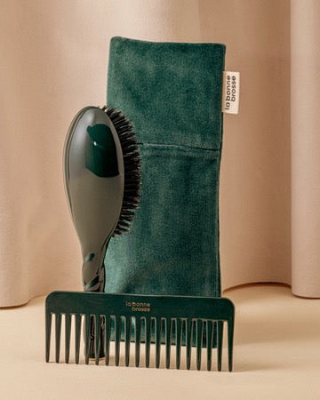 Trio : La Bonne Brosse, son Peigne et sa Pochette Vert Emeraude - Image 1