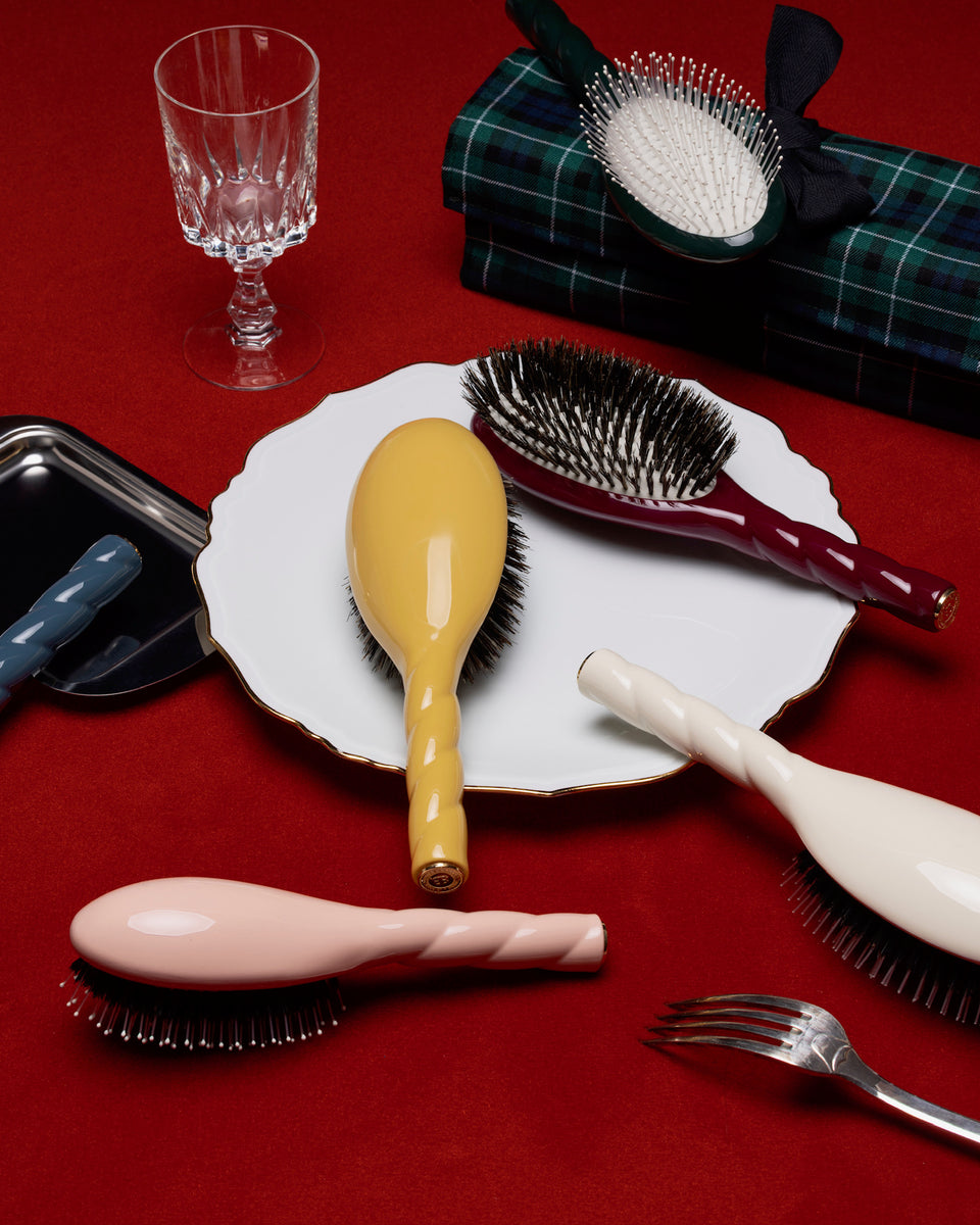 Trio: La Bonne Brosse mit passendem Kamm und Tasche in Puderrosa