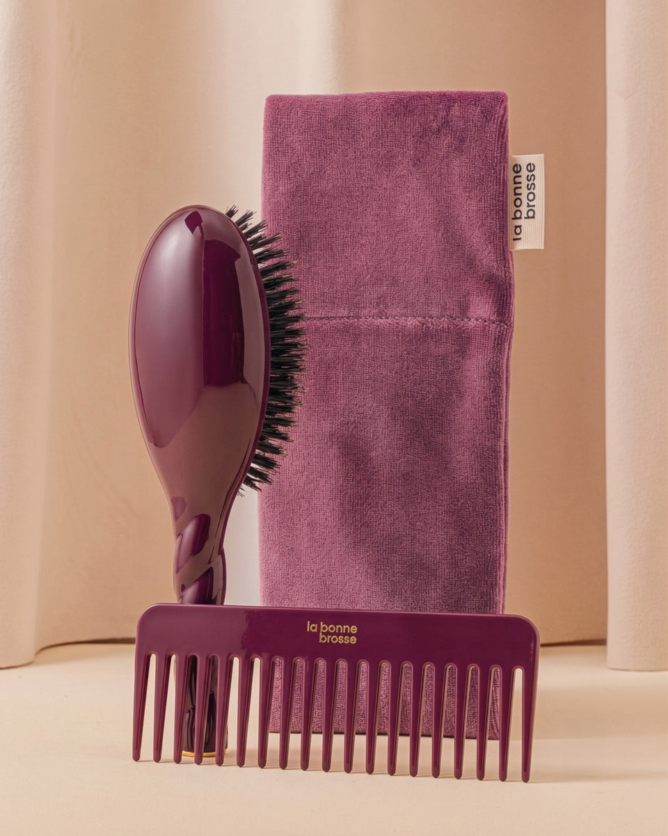 Trio : La Bonne Brosse, son peigne et sa Pochette Édition Limitée Aubergine