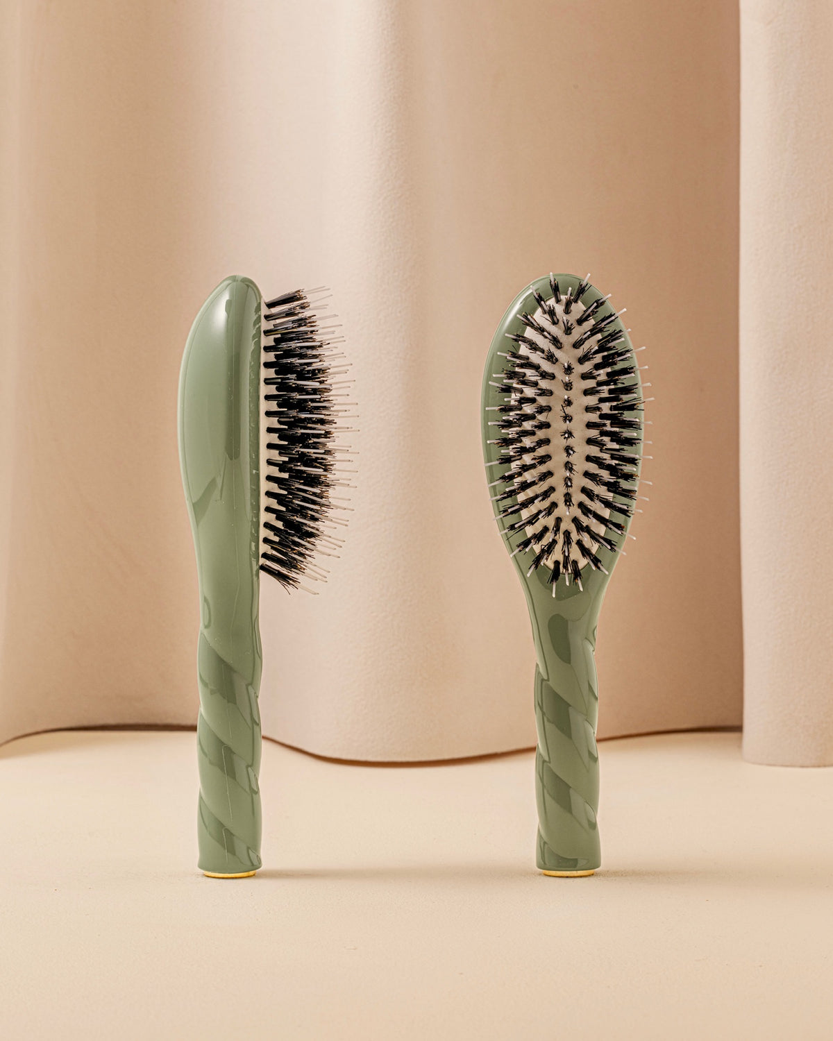Trio: The Small Hairbrush, its Comb and Almond Green Pouch