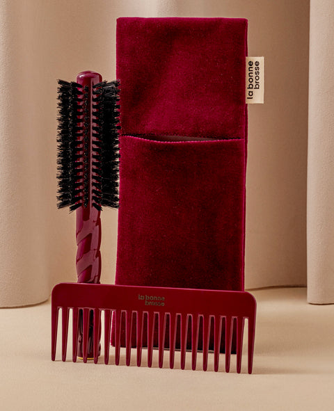 'Hair Brush’ Round Pouch Cherry Red - Image 3