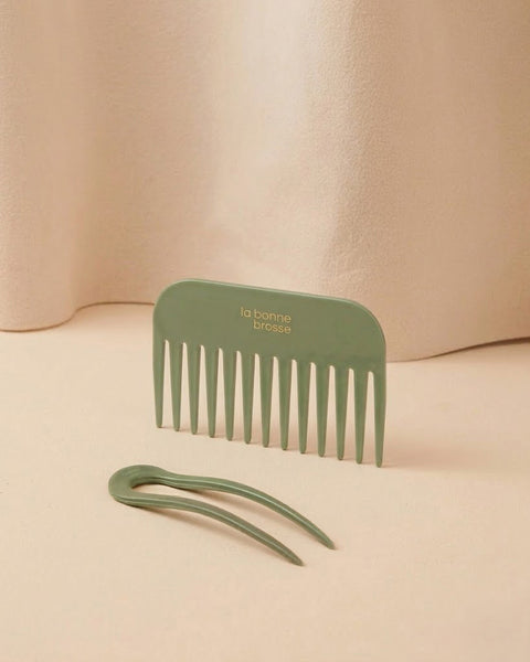 Duo : Le Petit Peigne Large et son Pic à Chignon Vert Amande - Image 1