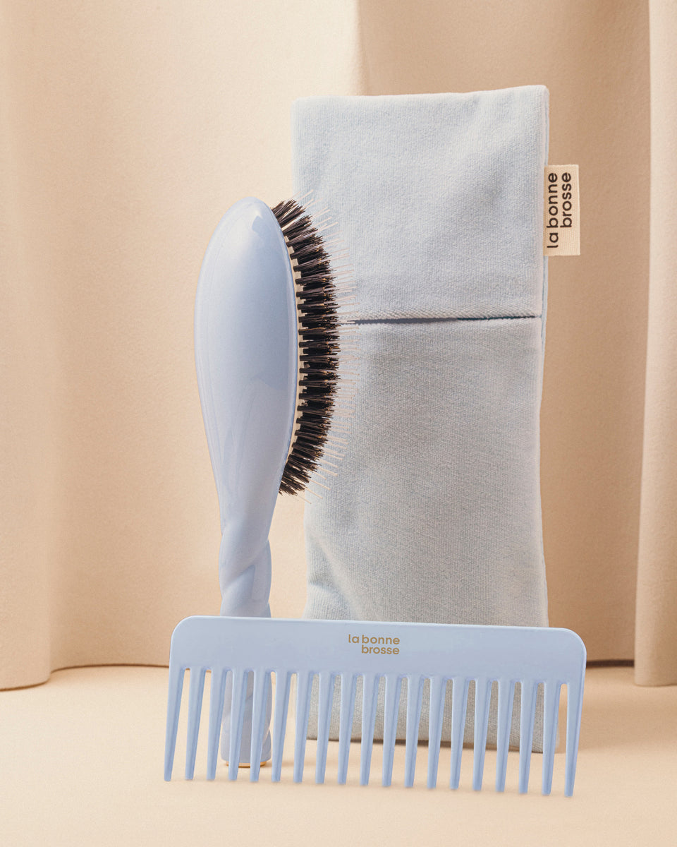 Trio: La Bonne Brosse, its Comb and its Sky Blue Pouch