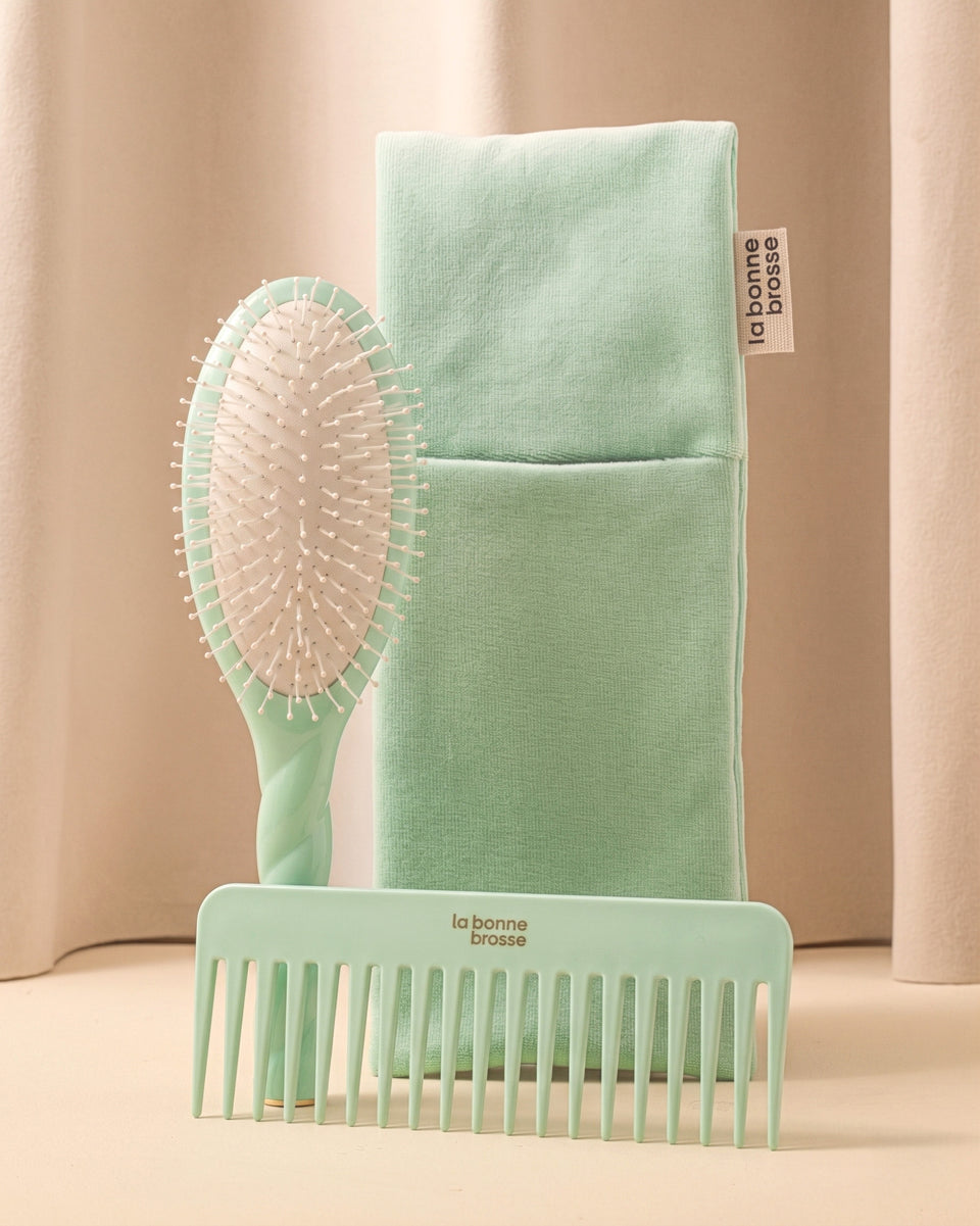 Trio: La Bonne Brosse, ihr Kamm und ihre Tasche Limitierte Edition Lagunenblau