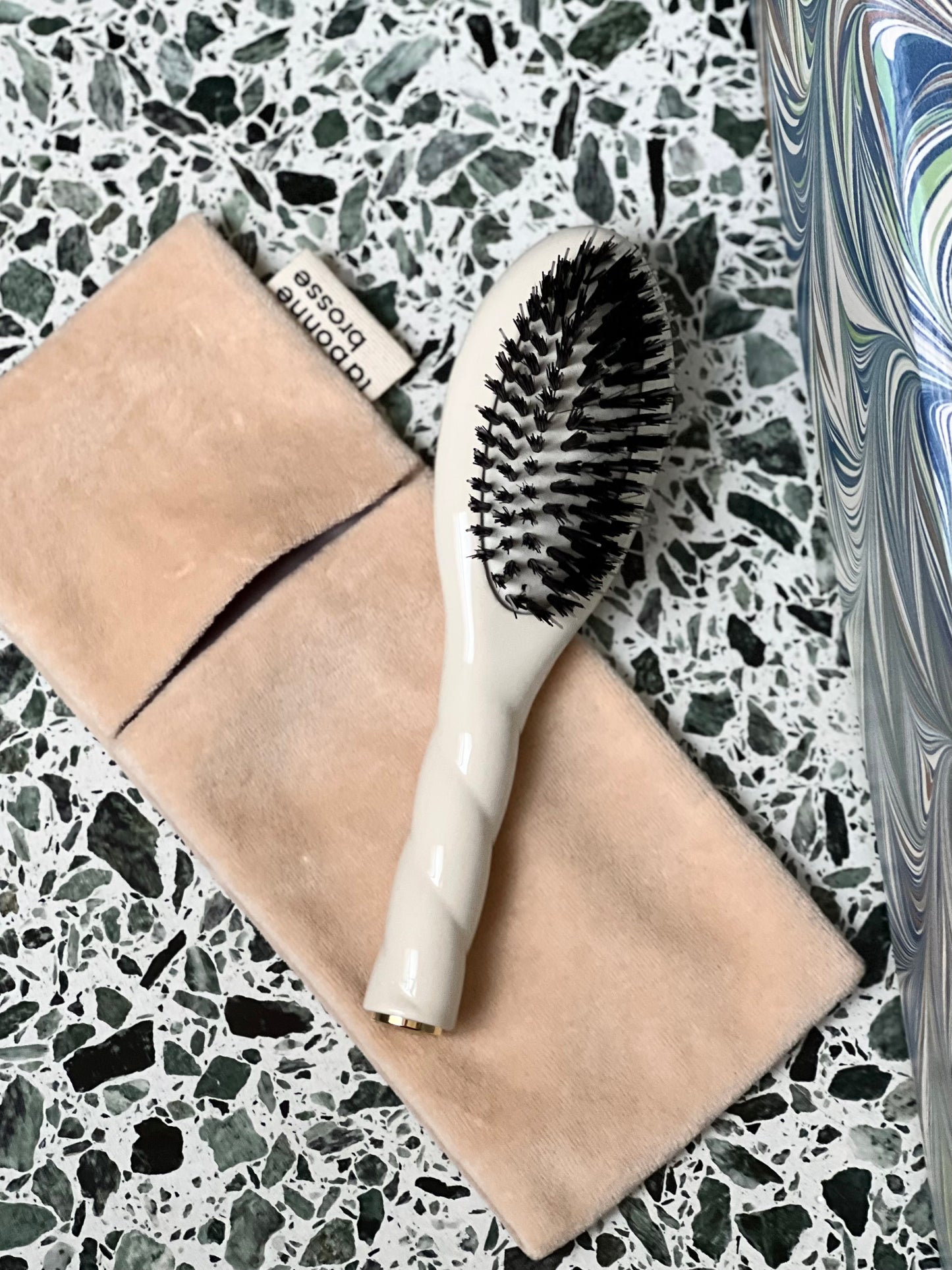 ‘Small Hair Brush’ Pouch White Cream 